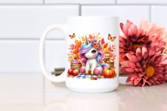 Colorful Baby Unicorn in Autumn Scene, PNG Product Image 2