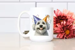 Goofy White Dog in Party Hat Clipart Product Image 2