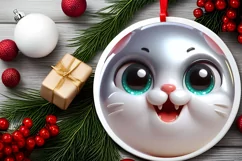 Cat with big eyes Round Christmas Ornament Sublimation PNG Product Image 2