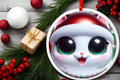 Cat with big eyes Round Christmas Ornament Sublimation PNG Product Image 2