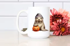 Cute Baby Walrus with Pumpkin PNG Product Image 2