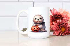 Cute Baby Walrus with Pumpkin PNG Product Image 2