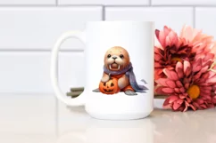 Cute Baby Walrus with Pumpkin PNG Product Image 2