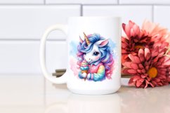 Colorful Baby Unicorn Eating Ice Cream, PNG Product Image 2