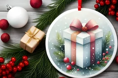 Watercolor Gift Round Ornament Sublimation PNG Product Image 2