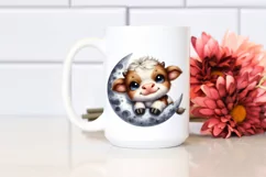 Cute Baby Highland Cow Smiling Moon | Clipart Product Image 2