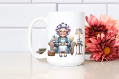 Old Lady Sitting on Sofa with Hair Curlers | Clipart Product Image 2