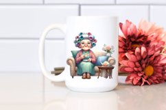 Old Lady Sitting on Sofa with Hair Curlers | Clipart Product Image 2