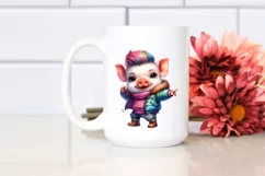 Cute Pig Dancing with Cool Haircut PNG Product Image 2