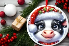 Cow with big eyes Round Christmas Ornament Sublimation PNG Product Image 2