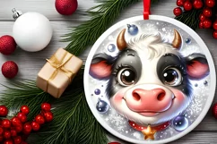 Cow with big eyes Round Christmas Ornament Sublimation PNG Product Image 2