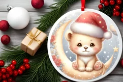 Baby Lion with Santa Hat on Moon Round Christmas Ornament Product Image 2