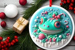 Christmas Frog Round Ornament Sublimation PNG Product Image 2