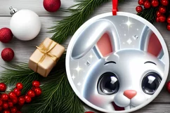 Rabbit with big eyes Round Christmas Ornament Sublimation Product Image 2