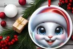 Shiny Christmas Rabbit Round Ornament Sublimation PNG Product Image 2