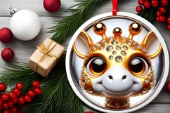 Giraffe with big eyes Round Christmas Ornament Sublimation Product Image 2