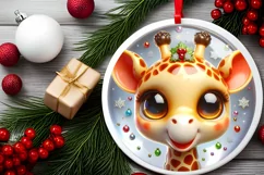 Giraffe with big eyes Round Christmas Ornament Sublimation Product Image 2