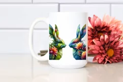 Vibrant Watercolor Rabbit with Flowers, PNG Product Image 2