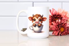 Smiling Baby Highland Cow in a Cup | Clipart Product Image 2