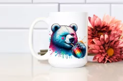 Quirky Bear Sipping Colorful Drink PNG Product Image 2