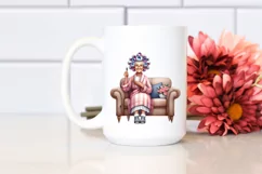 Watercolor Lady on Sofa with Hair Curlers | Clipart Product Image 2