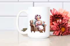 Watercolor Lady on Sofa with Hair Curlers | Clipart Product Image 2