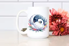 Colorful Watercolor Wimsical Swan Sleeping | Clipart Product Image 2