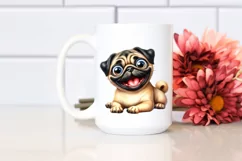 Cute Funny Smiling Pug Watercolor Clipart Product Image 2