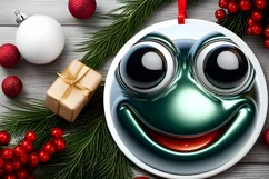 Frog with big eyes Round Christmas Ornament Sublimation PNG Product Image 2