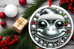 Frog with big eyes Round Christmas Ornament Sublimation PNG Product Image 2