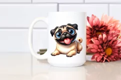 Cute Funny Smiling Pug Watercolor Clipart Product Image 2
