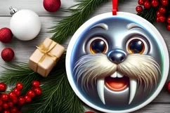 Shiny Christmas Walrus Round Ornament Sublimation PNG Product Image 2