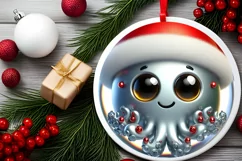 Shiny Christmas Octopus Round Ornament Sublimation PNG Product Image 2