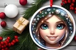 Shiny Christmas Fairy Round Ornament Sublimation PNG Product Image 2