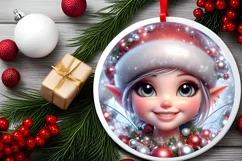Shiny Christmas Fairy Round Ornament Sublimation PNG Product Image 2