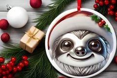 Shiny Christmas Sloth Round Ornament Sublimation PNG Product Image 2