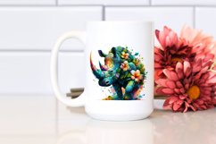 Vibrant Watercolor Rhino with Flowers, PNG Product Image 2