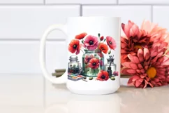 Watercolor Jar with Large Poppies | Clipart Product Image 2