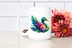 Vibrant Watercolor Duck with Flowers, PNG Product Image 2