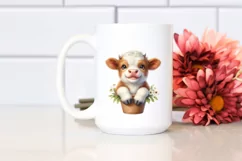 Smiling Baby Highland Cow in a Vase | Clipart Product Image 2