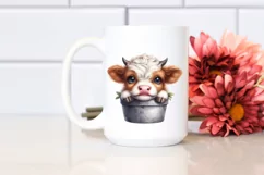 Smiling Baby Highland Cow in a Pot | Clipart Product Image 2