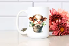 Smiling Baby Highland Cow in a Pot | Clipart Product Image 2