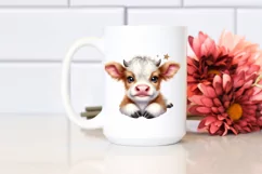 Cute Watercolor Highland Cow Smiling Star | Clipart Product Image 2
