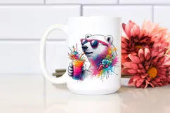 Polar Bear Sipping with Splash of Paint-Like Colors | Product Image 2