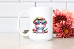 Colorful Hippo Sunglasses Sun Hat Watercolor Clipart Product Image 2