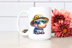 Colorful Hippo Sunglasses Sun Hat Watercolor Clipart Product Image 2