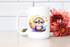 Smiling Baby Sea Otter Moon Stars Product Image 2