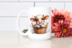 Adorable Highland Cow in Basket | Sublimation Clipart Product Image 2