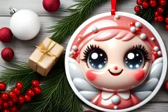 Shiny Christmas Fairy Round Ornament Sublimation PNG Product Image 2