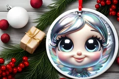 Shiny Christmas Fairy Round Ornament Sublimation PNG Product Image 2